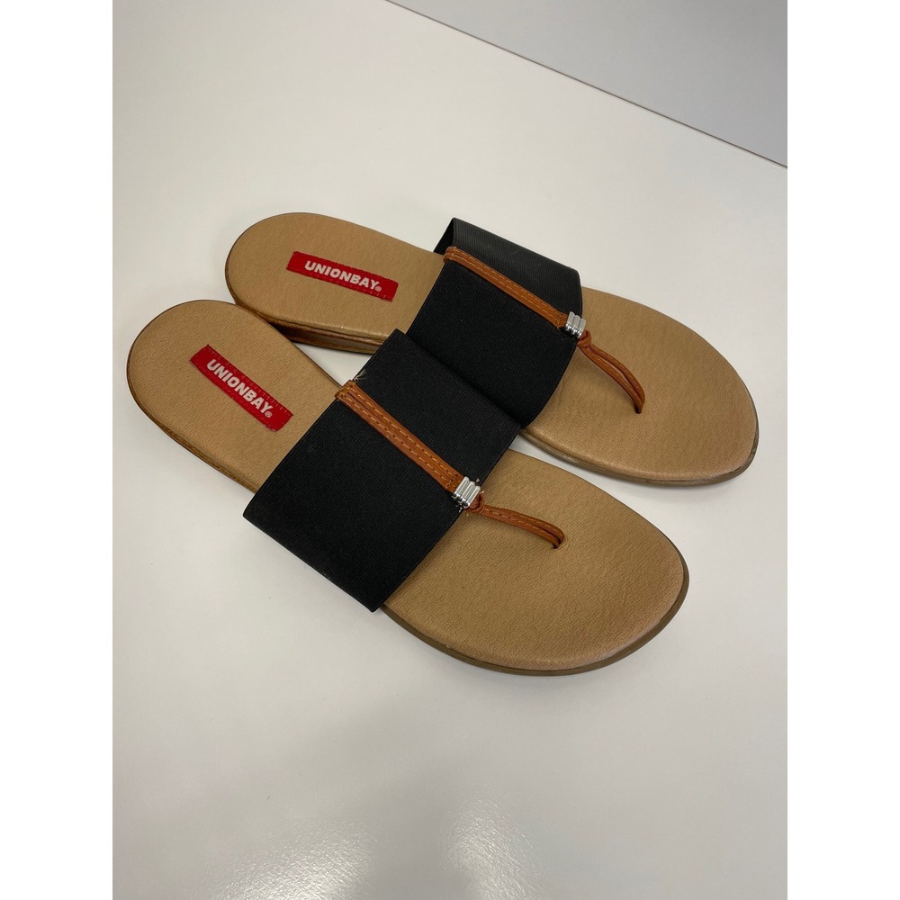 Unionbay Swifty Black Elastic Strap Thong Sandals Women's Size 9 (10" Insole)